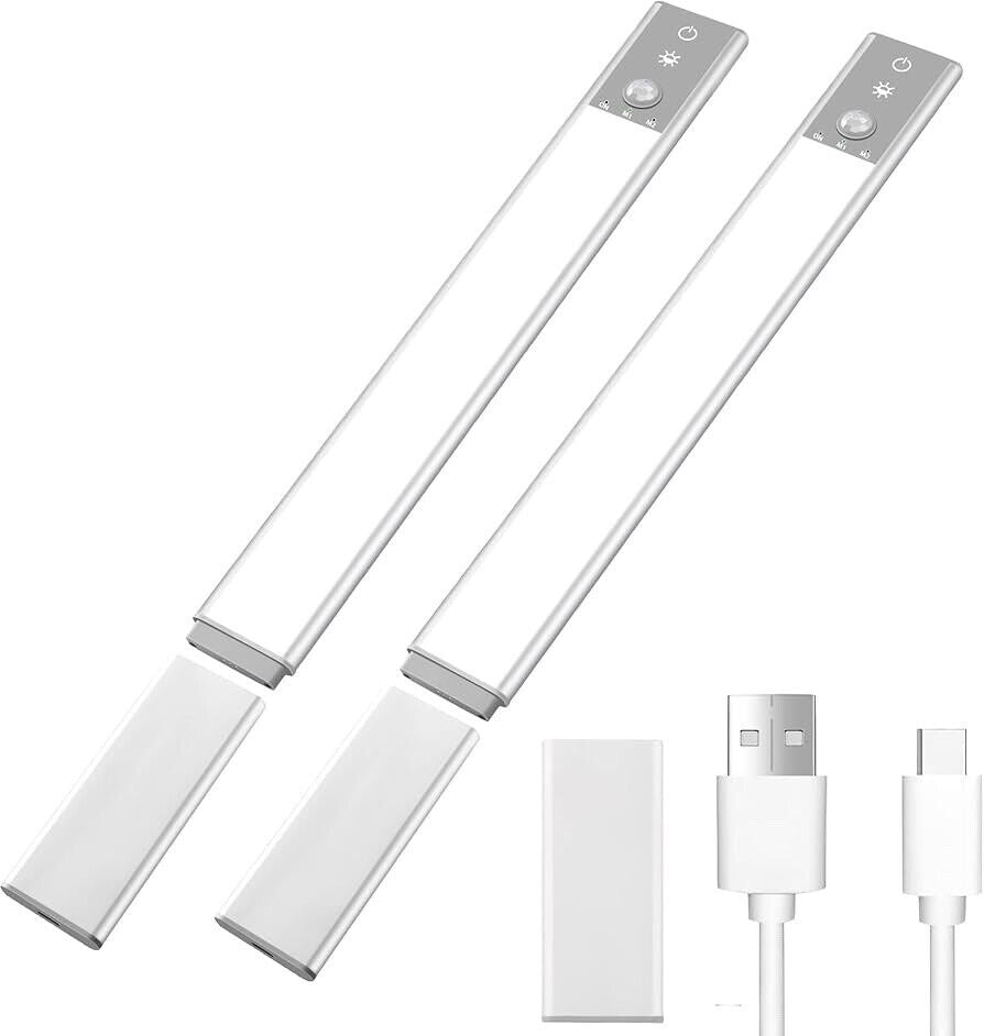 Dimmable Under Cabinet Lighting with 2200mAh Battery - 128 LED Closet Lights (2-Pack)